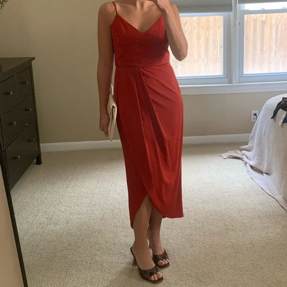 strapless open back dress Rust Red Sweetheart High Low Tiered Formal Dress,Tulle Long Evening Pr –  Simplepromdress main image 0